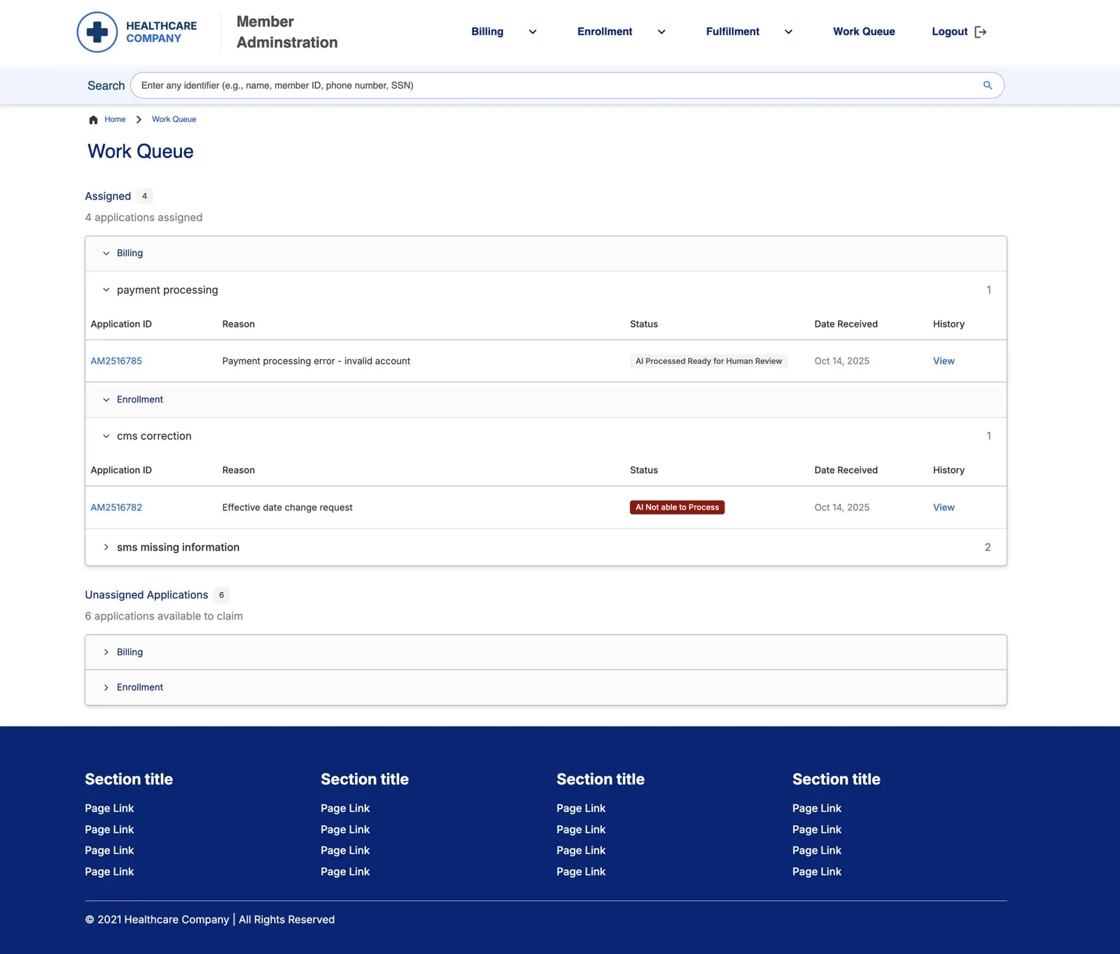 Work queue screen from the prototype